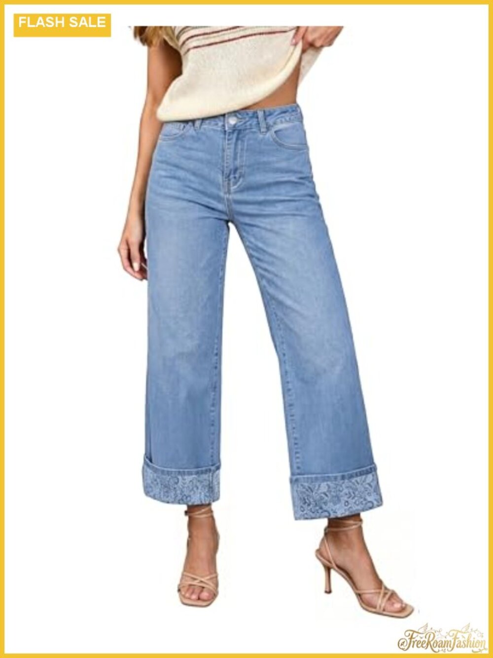 Wide Leg Jeans for Women High Waisted Cropped Stretch Denim Pants with